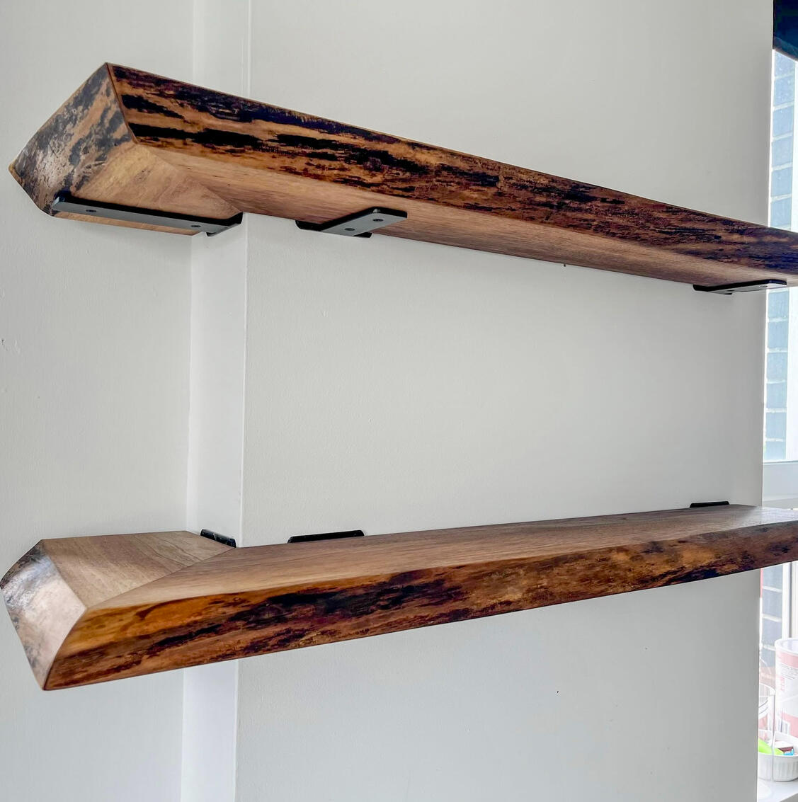 Walnut corner shelves