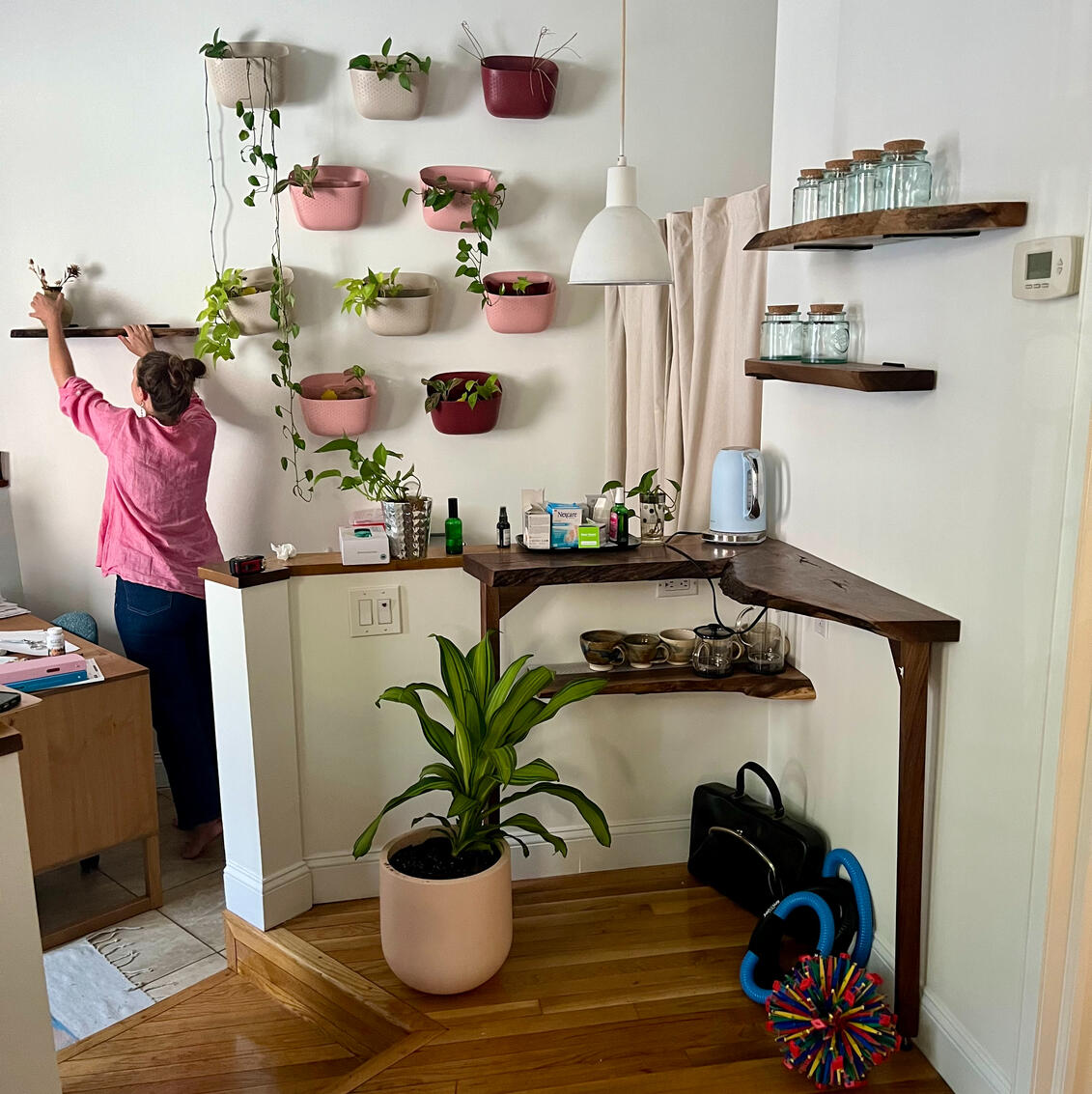 Black walnut desk and shelving Black walnut desk and shelving