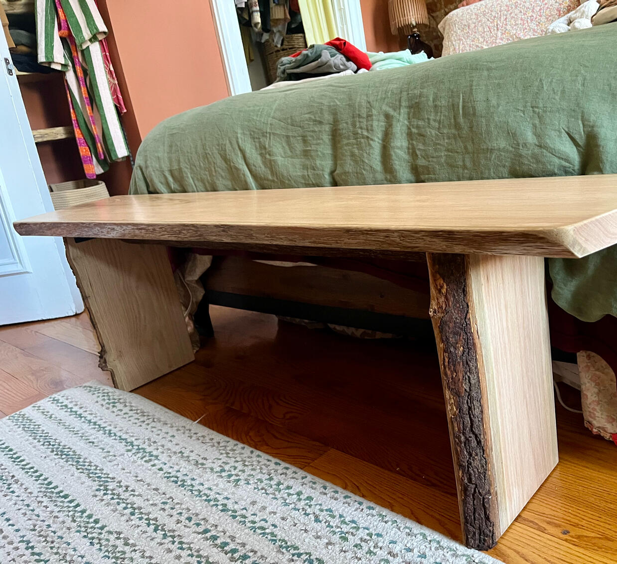 Oak bench by bed Oak bench by bed