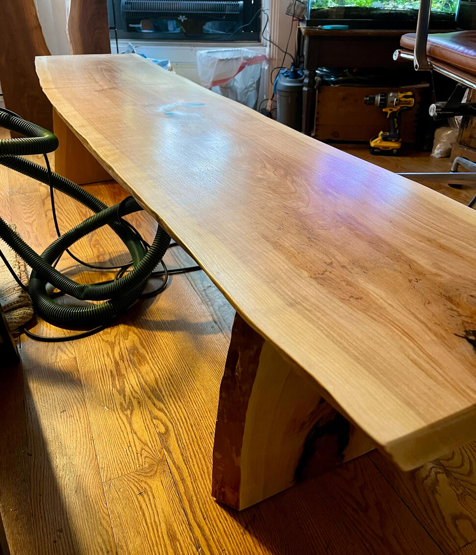 Cherry bench in workshop