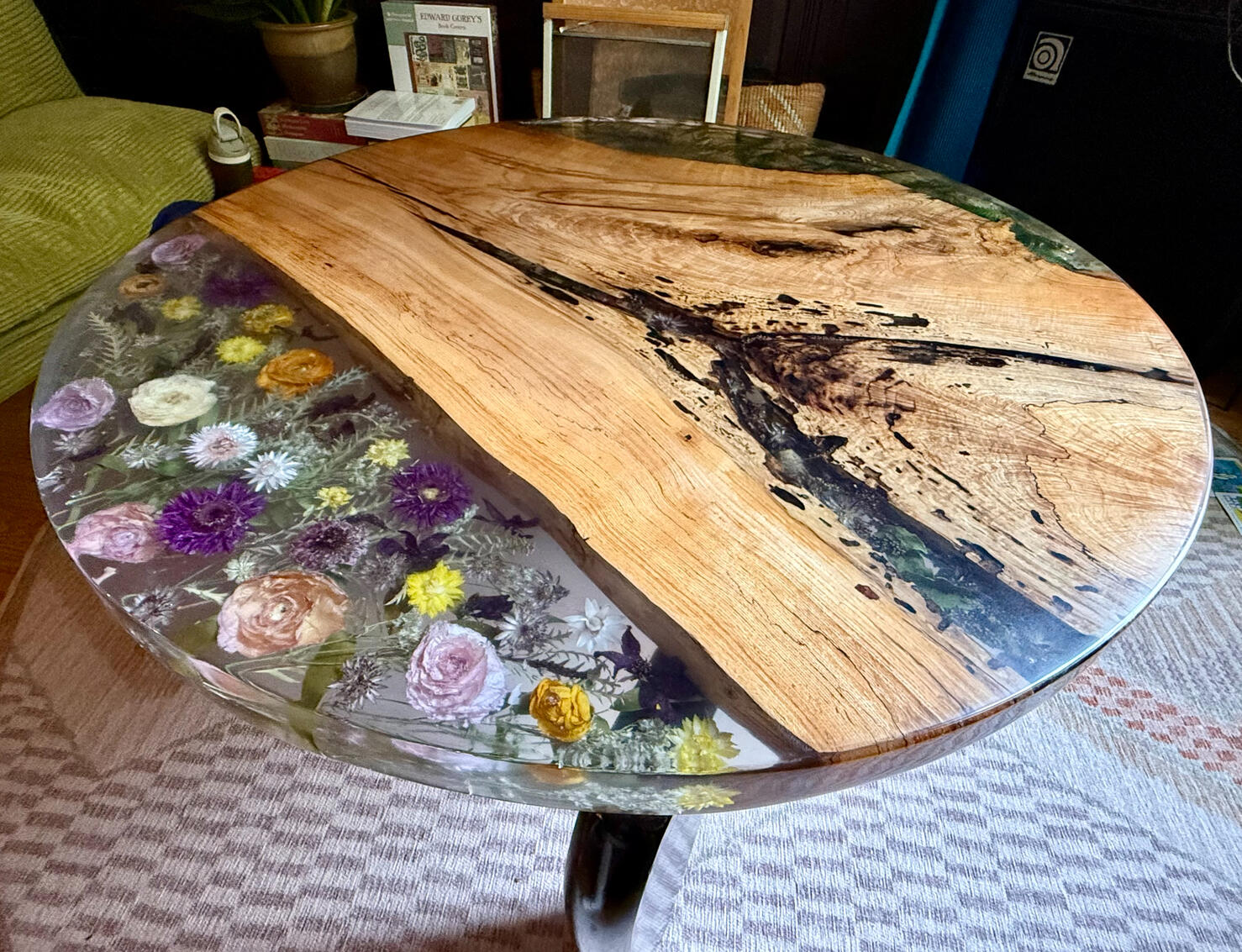 Maple table with preserved flowers