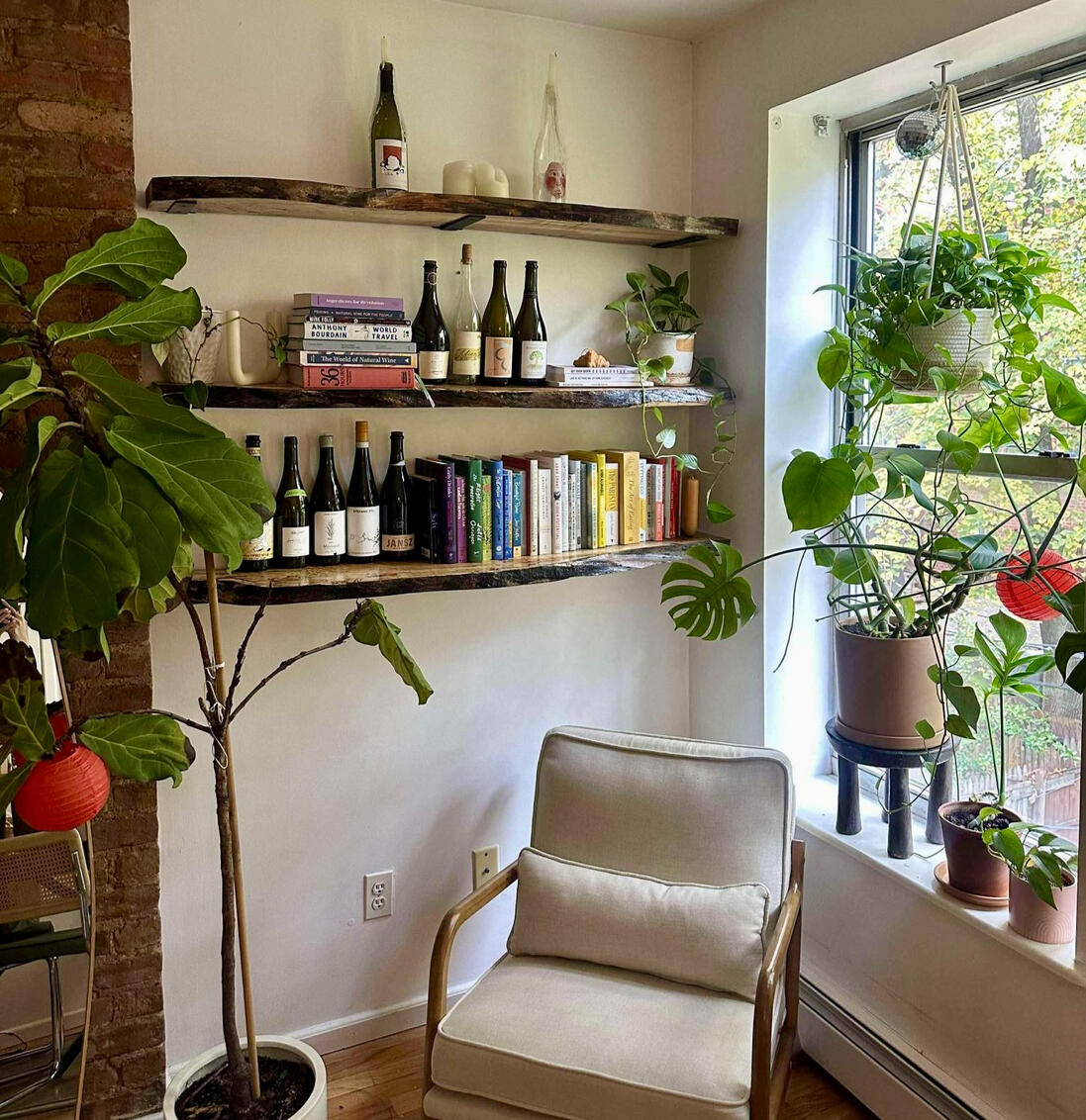 Three Live Edge Shelves In An Alcove