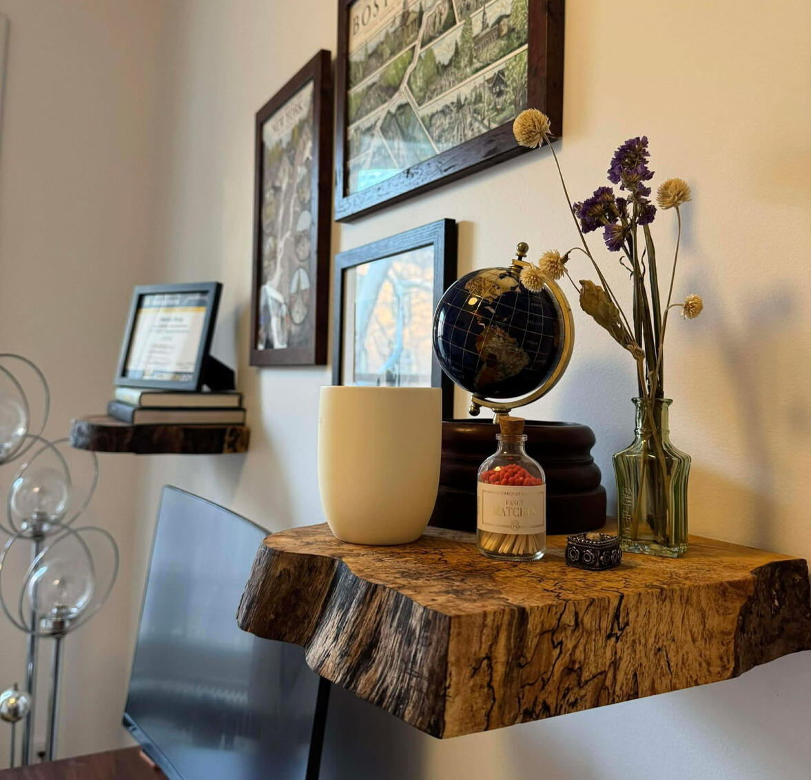 Maple shelves above a desk Maple shelves above a desk
